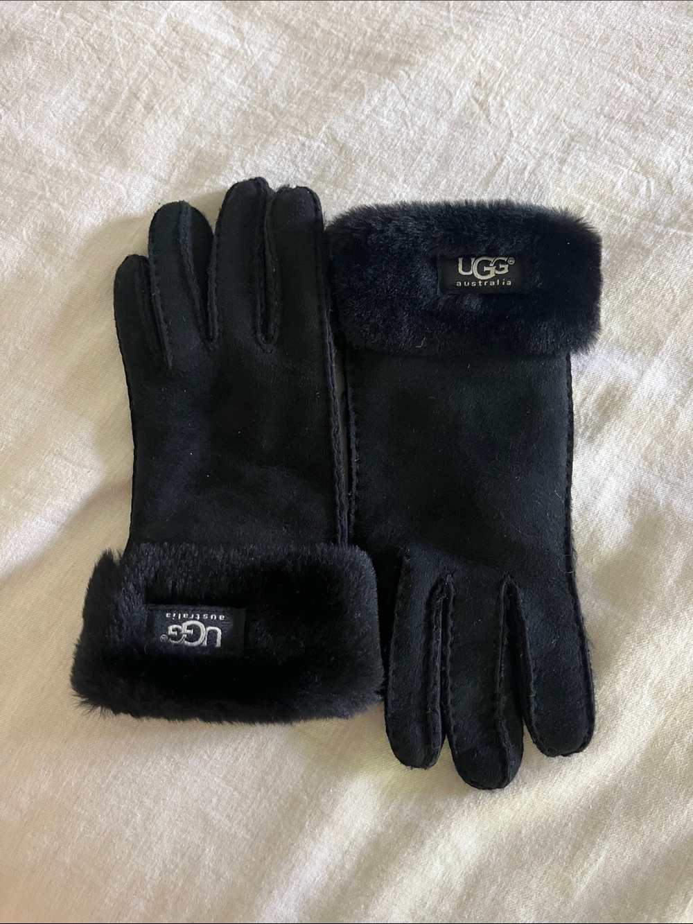 UGG Black Suede Gloves with Shearling Cuff